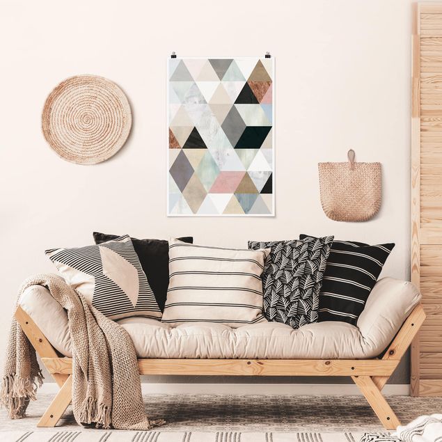 Plakater vintage Watercolour Mosaic With Triangles I