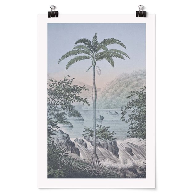 Plakater landskaber Vintage Illustration - Landscape With Palm Tree