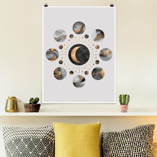 Plakater kunsttryk Moon Phases Abstract Gold