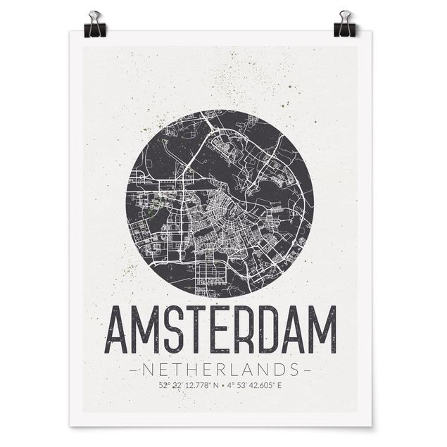 Plakater ordsprog Amsterdam City Map - Retro