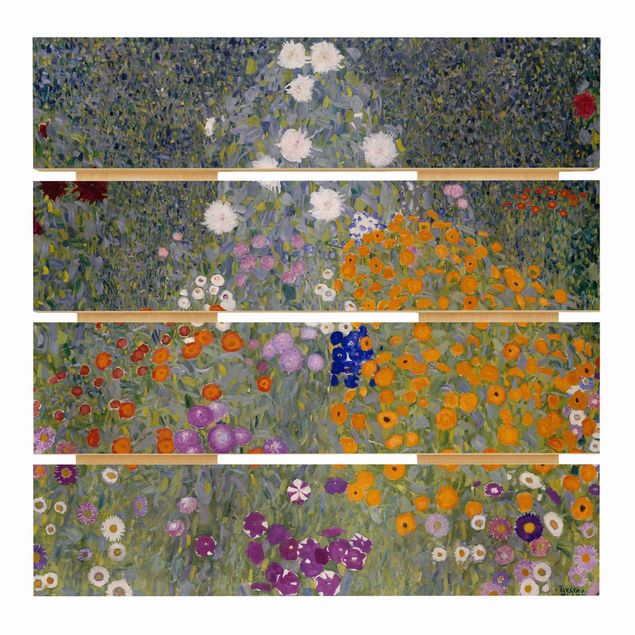 Prints på træ blomster Gustav Klimt - Cottage Garden
