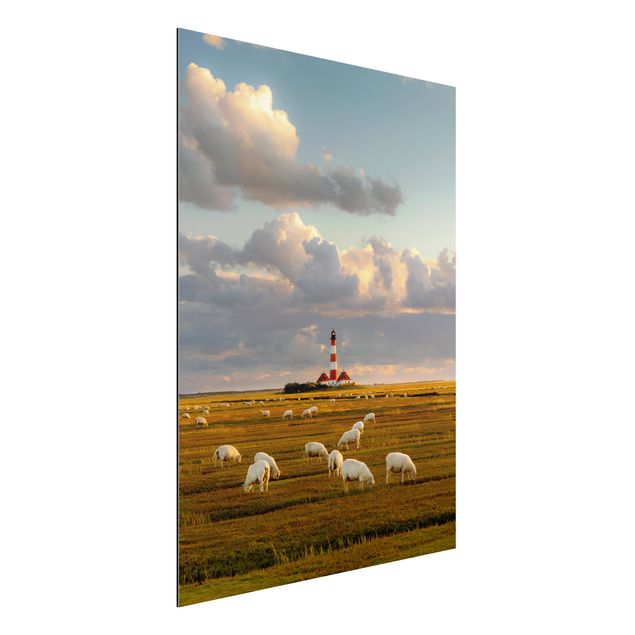 køkken dekorationer North Sea Lighthouse With Flock Of Sheep