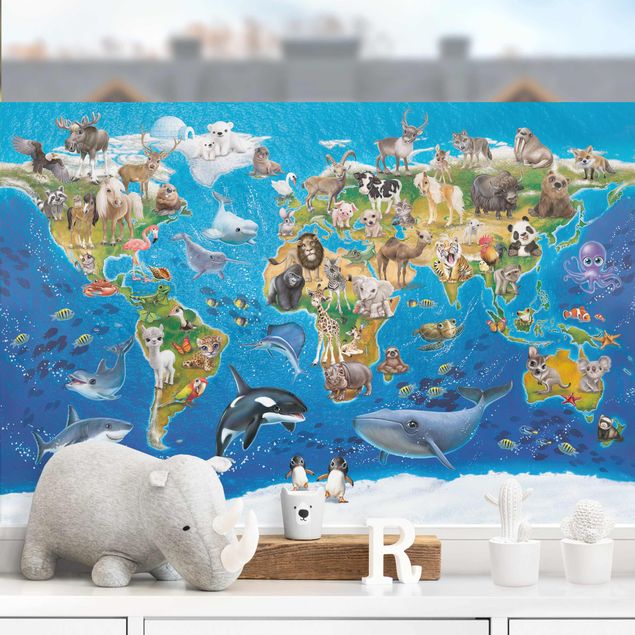 Vinduesklistermærker dyr World Map With Animals