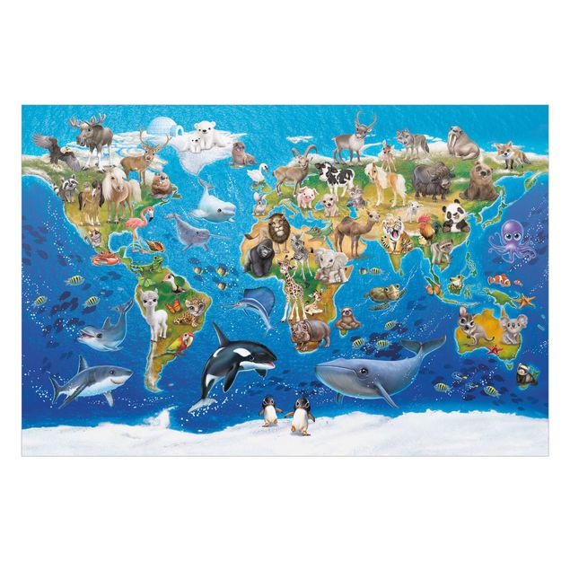 Vinduesklistermærke - Animal Club International - World Map With Animals