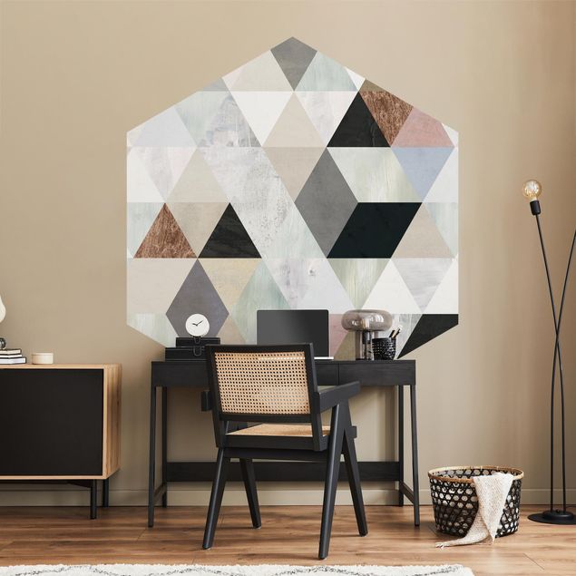 Moderne tapet Watercolour Mosaic With Triangles I