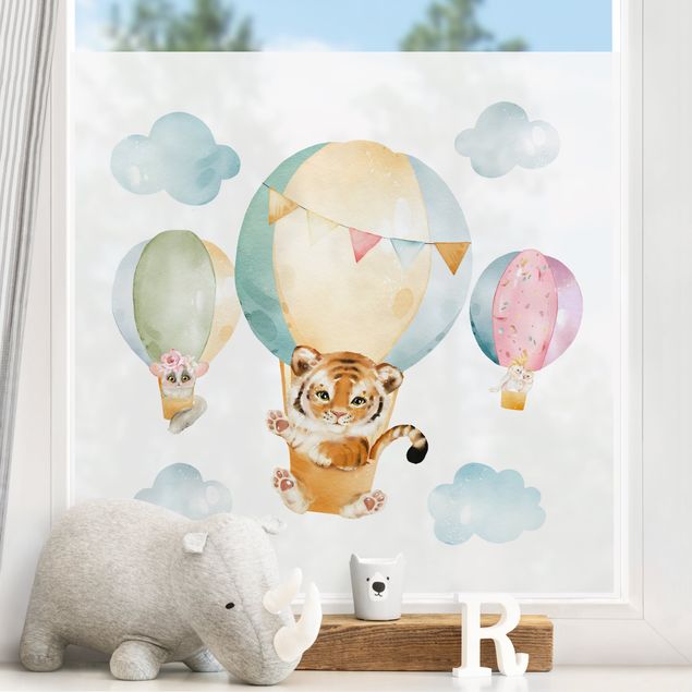 Børneværelse deco Watercolour Balloon Ride - Tiger and Friends