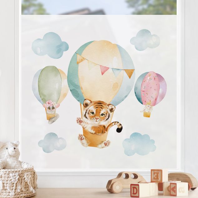 Selvklæbende folier Watercolour Balloon Ride - Tiger and Friends