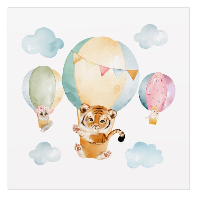Vinduesklistermærke - Watercolour Balloon Ride - Tiger and Friends