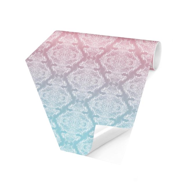 Tapet lyserød Watercolour Baroque Pattern With Blue Pink Gradient