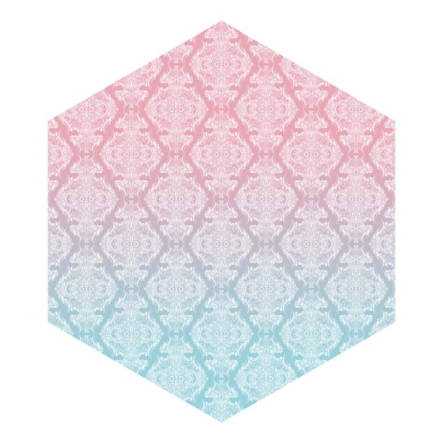 Tapet Watercolour Baroque Pattern With Blue Pink Gradient