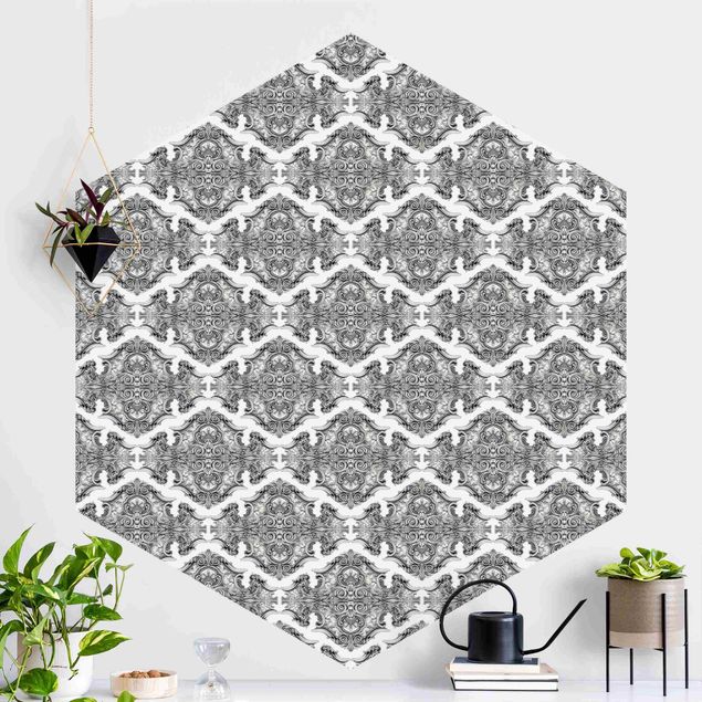 Ornamenter tapet Watercolour Baroque Pattern With Ornaments In Gray