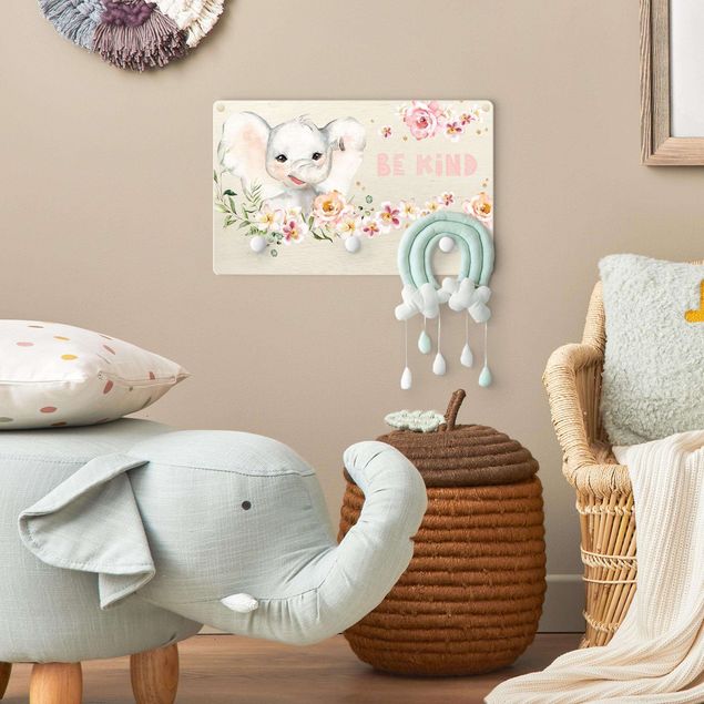 Knagerækker dyr Watercolour Elephant - Be Kind