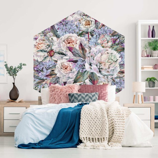 Tapet moderne Watercolour Lilac Peony Bouquet