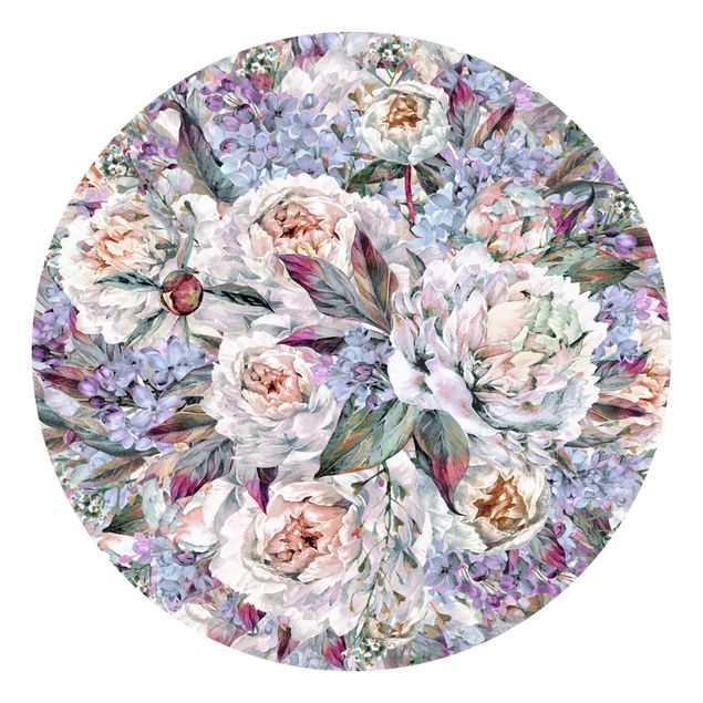 Moderne tapet Watercolour Lilac Peony Bouquet