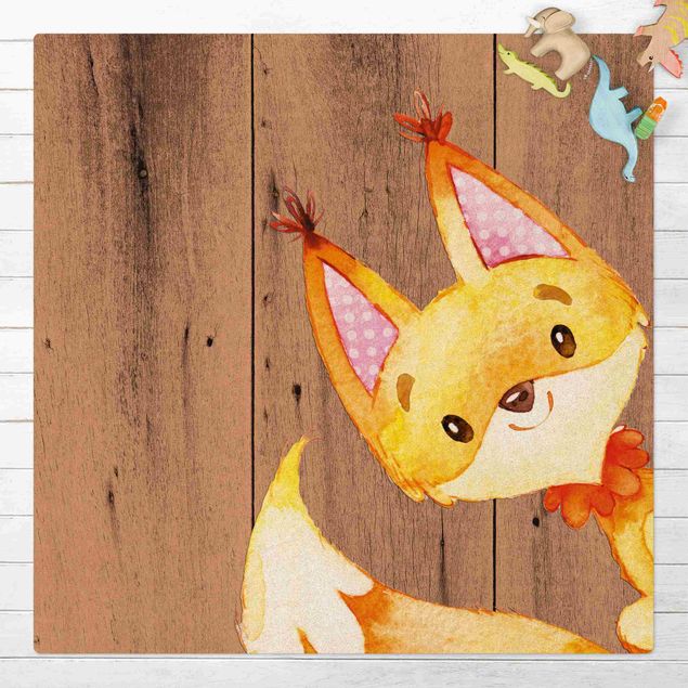 Børneværelse deco Watercolour Fox On Wood
