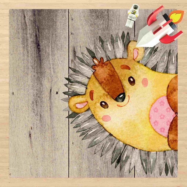 Børneværelse deco Watercolour Hedgehog On Wood