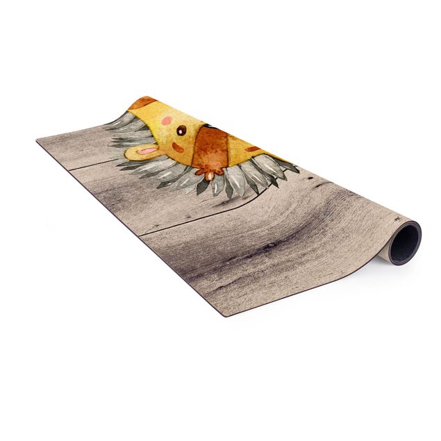stort tæppe Watercolour Hedgehog On Wood