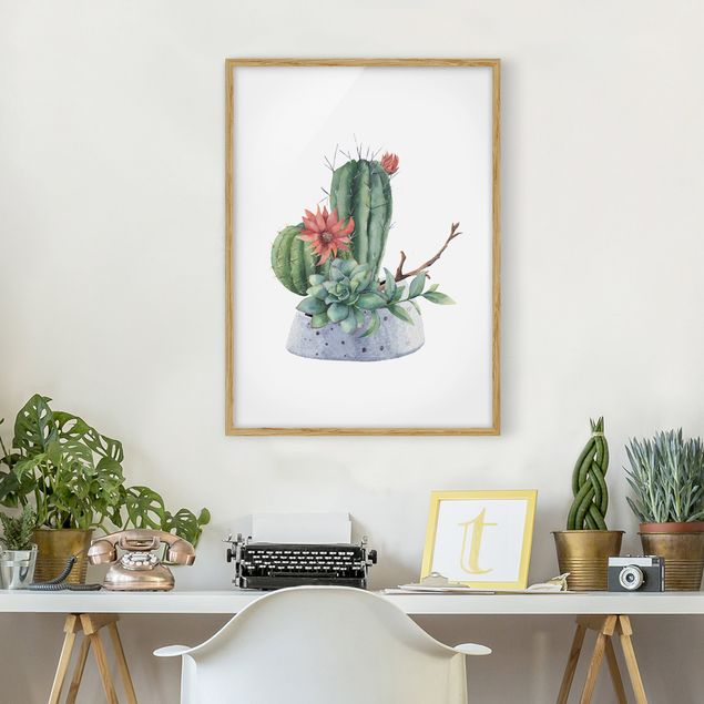 Indrammede plakater blomster Watercolour Cacti Illustration