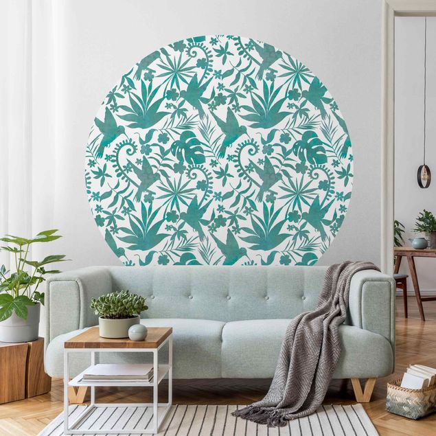 køkken dekorationer Watercolour Hummingbird And Plant Silhouettes Pattern In Turquoise