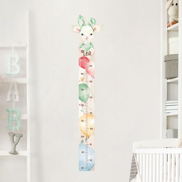 Wallstickers målestave Watercolour balloon little sheep with custom name
