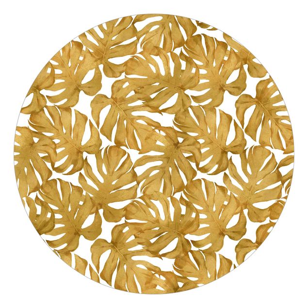 Mønstret tapeter Watercolour Monstera Leaves In Gold