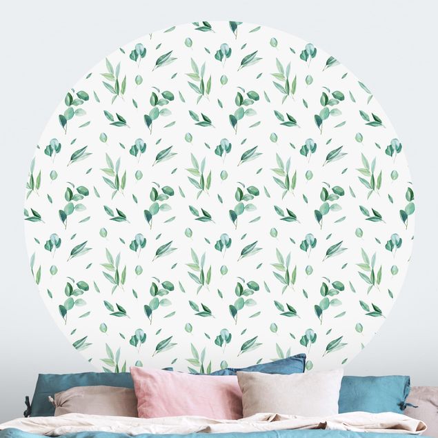 Blomster tapet Watercolor Pattern Leaves And Eucalyptus