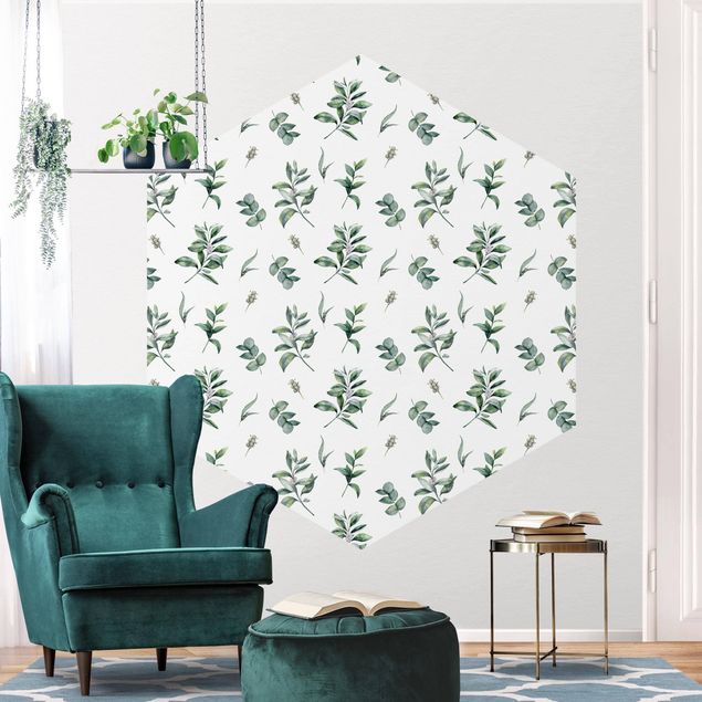 Tapet mønster Watercolor Pattern Branches And Leaves