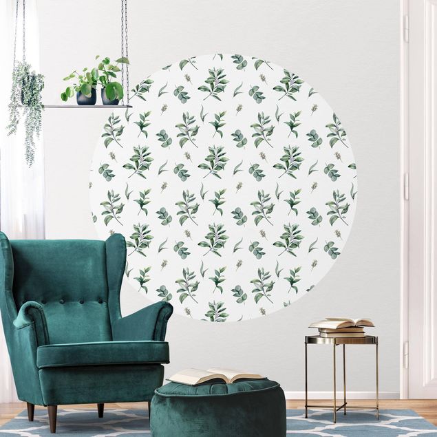 Moderne tapet Watercolor Pattern Branches And Leaves