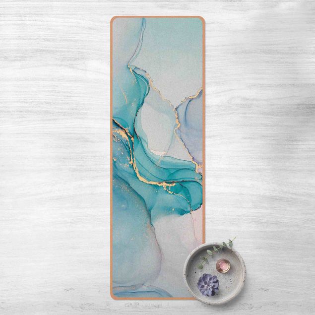 Store tæpper Watercolour Pastel Turquoise With Gold