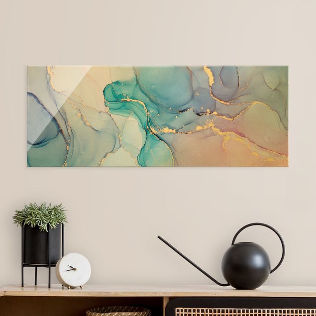 Billeder moderne Watercolour Pastel Turquoise With Gold
