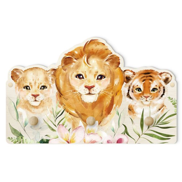 Knagerækker Watercolour Big Cats Tiger Lion