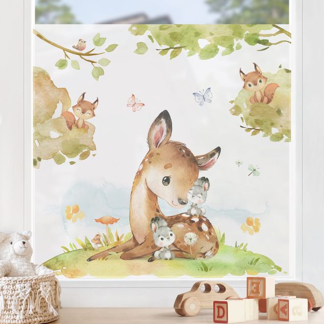 Børneværelse deco Watercolour Deer Rabbit and Squirrel