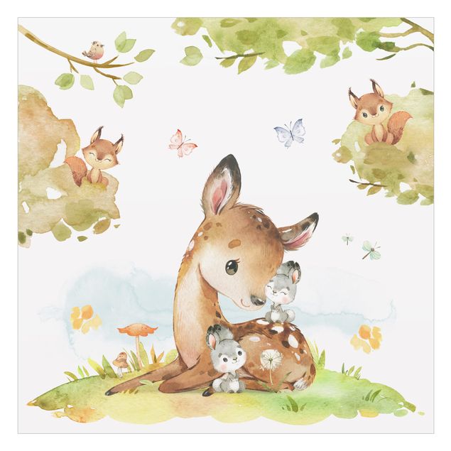 Vinduesklistermærke - Watercolour Deer Rabbit and Squirrel