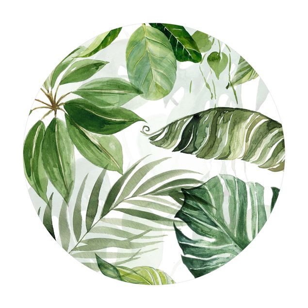 Rund tæpper Watercolour Tropical Leaves And Tendrils