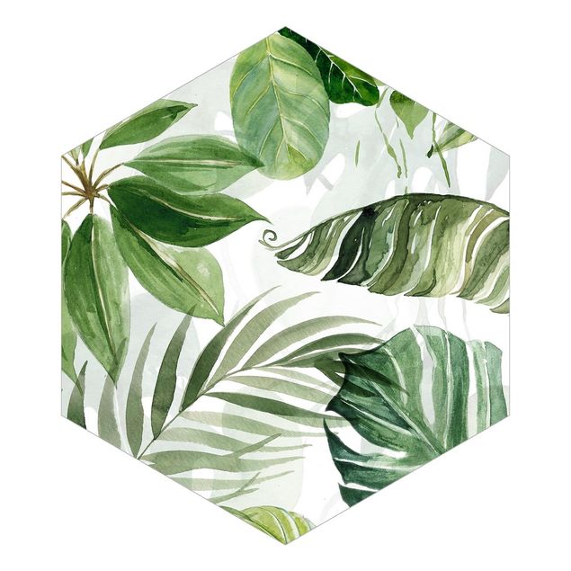 Tapet Watercolour Tropical Leaves And Tendrils