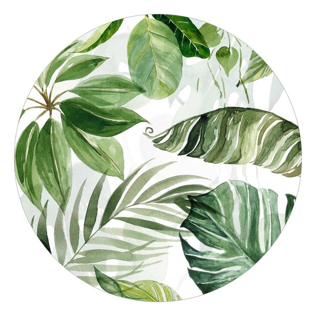 Tapet grøn Watercolour Tropical Leaves And Tendrils