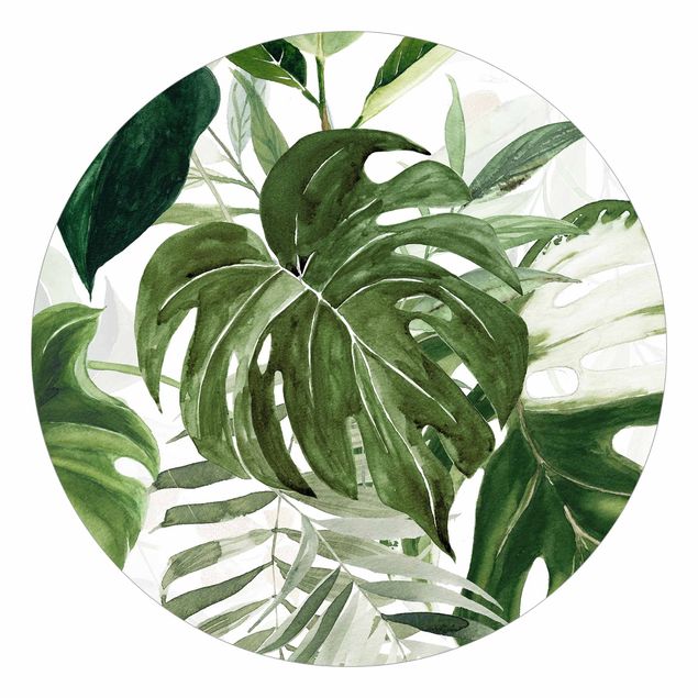 Grøn tapet Watercolour Tropical Arrangement With Monstera