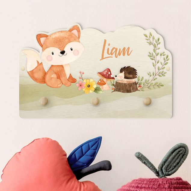 Børneværelse deco Watercolour Forest Animal Fox With Customised Name