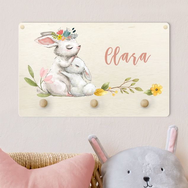 Børneværelse deco Watercolour Forest Animal Rabbit Family With Customised Name