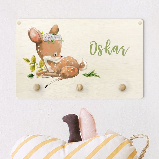Børneværelse deco Watercolour Forest Animal Fawn With Customised Name