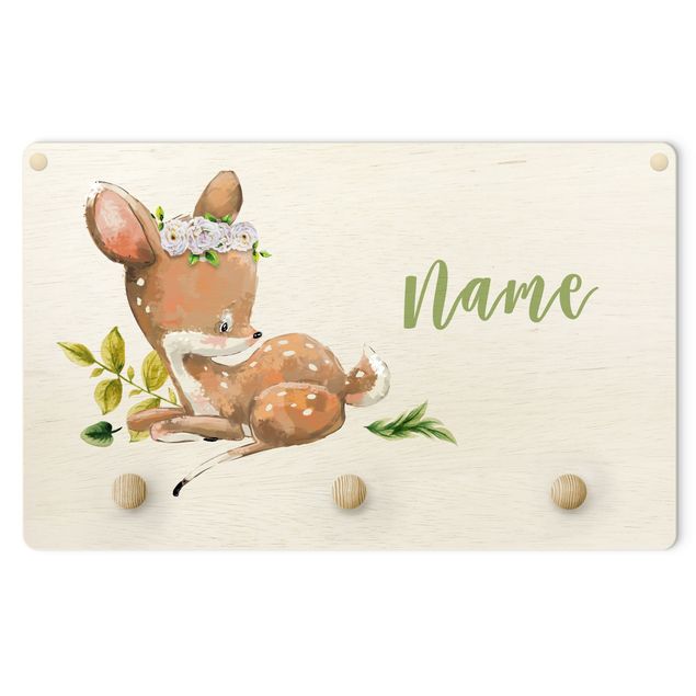 Knagerækker brun Watercolour Forest Animal Fawn With Customised Name