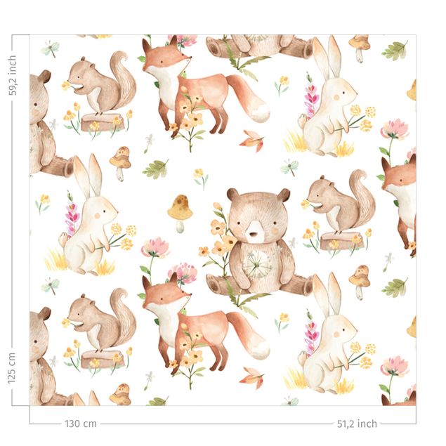 Børneværelse deco Watercolour Forest Animals Bear And Fox
