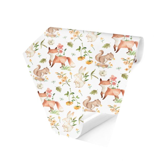 Fototapet beige Watercolour Forest Animals Fox And Rabbit