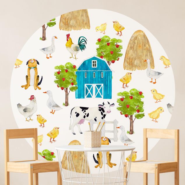 Tapet med hunde Watercolour Farm House Illustration