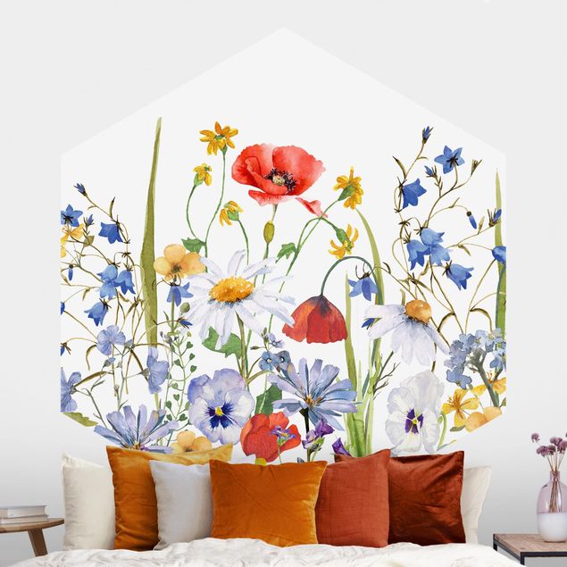 Fototapet valmuer Watercolour Flower Meadow With Poppies
