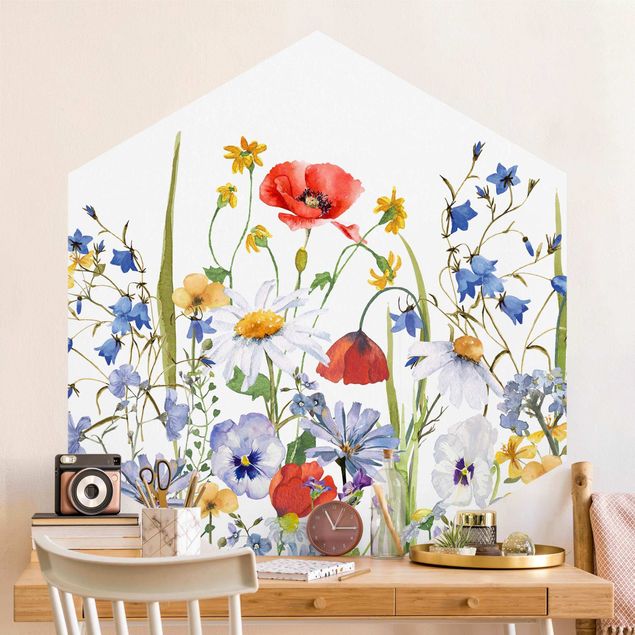 køkken dekorationer Watercolour Flower Meadow With Poppies