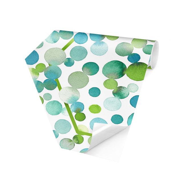 Sekskantede Tapeter Watercolour Dots Confetti In Bluish Green