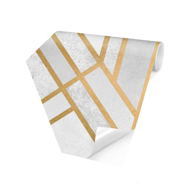 Sekskantede Tapeter Art Deco Geometry White Gold