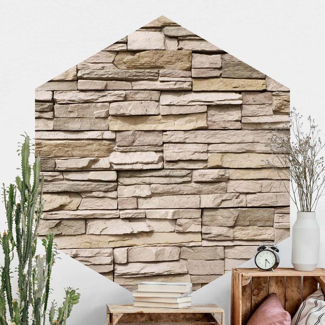 Tapet natursten Asian Stonewall - Stone Wall From Large Light Coloured Stones
