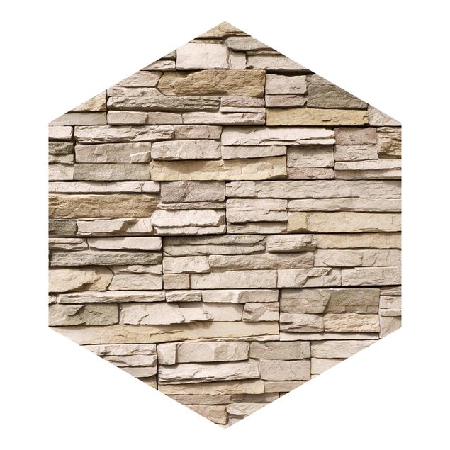 Tapet beige Asian Stonewall - Stone Wall From Large Light Coloured Stones